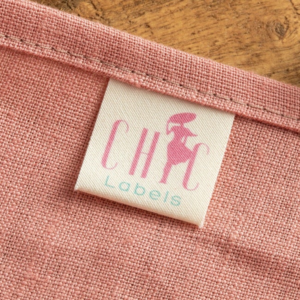 Personalisierte Kleidung Labels, personalisierte Nähen Tags mit Ihrem Text oder Logo. 100% Bio-Baumwolle Tags zum Falten und Einnähen