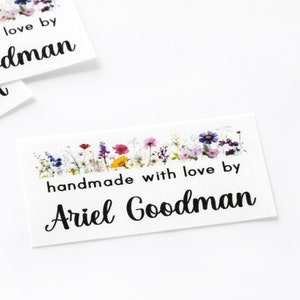 Aufbügelbare Kleidungsetiketten, benutzerdefinierte Logo-Tags, personalisierte Blumen oder fügen Sie Ihr eigenes Design hinzu, Aufnäher aus 100% Bio-Baumwolle, aufbügeln