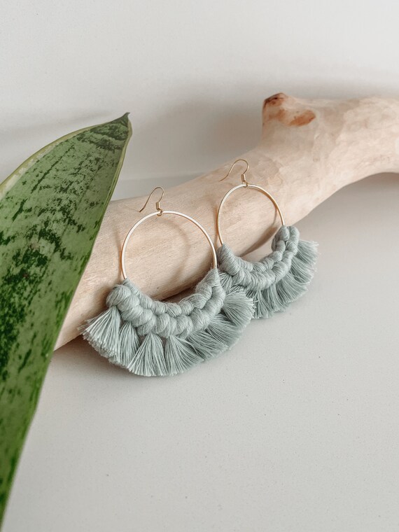 Macrame Earrings Jewelry Light Blue Teal Egyptian Cotton Macrame