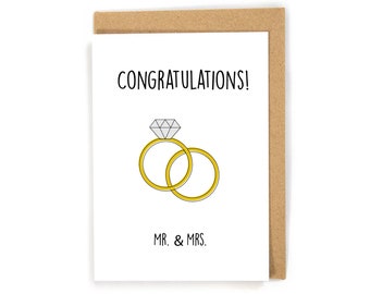 Simple Wedding Card, Mr. & Mrs. Card, Congratulations Card, Wedding Ceremony Card, Just Married Card, Honeymoon Card; Custom