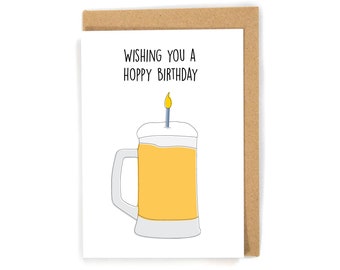 Hoppy birthday card, happy birthday card, beer birthday card, alcohol birthday card, pun birthday card, funny birthday card, Beer card