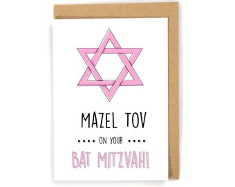 Bat Mitzvah Card, Card For Bat Mitzvah, Jewish Cards, Mazel Tov Card, Bat Mitzvah Congratulations Card, Star of David