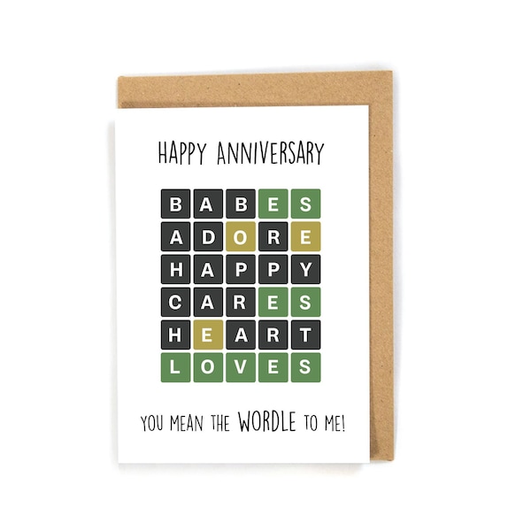 Tarjeta de aniversario de Wordle, tarjeta de aniversario de tendencia, tarjeta de aniversario linda, tarjeta de aniversario divertida, tarjeta de aniversario con juego de palabras, tarjeta de feliz aniversario