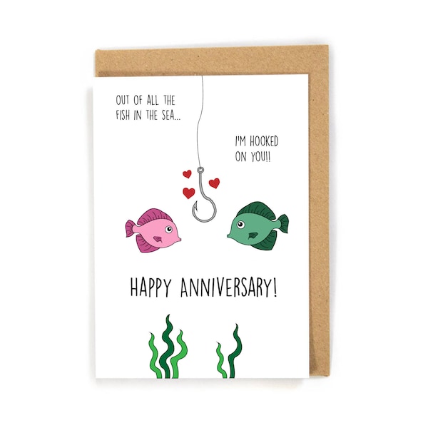 Happy Anniversary Card, Anniversary Card for Boyfriend/husband, Funny Anniversary Card, Happy Anniversary, Anniversary Cards, Fish card