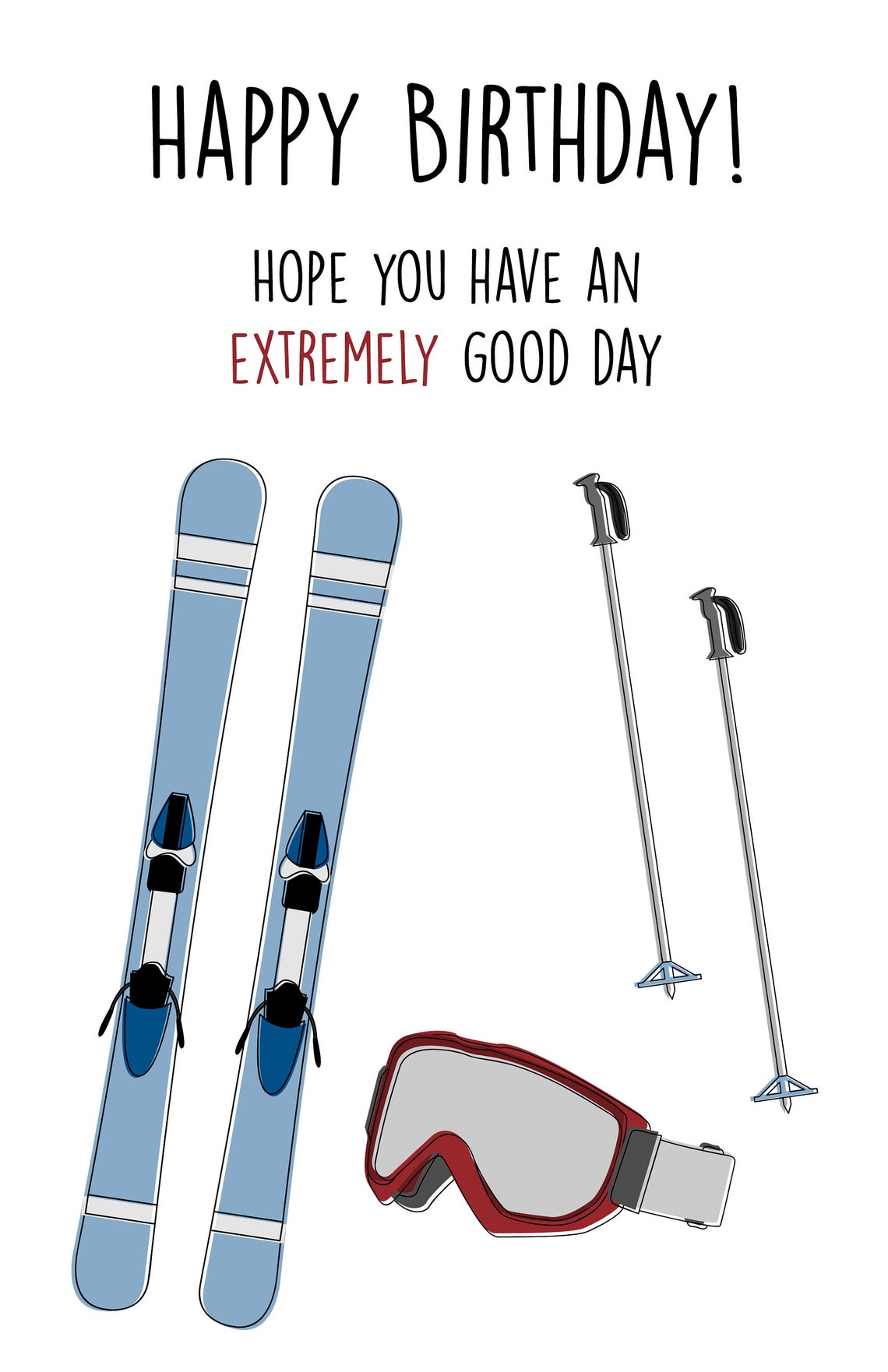 Skiing Birthday Card Winter Birthday Card Ski Birthday Card Etsy