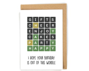 Wordle birthday card, trendy birthday card, cute birthday card, funny birthday card, pun birthday card, happy birthday card, Wordle card