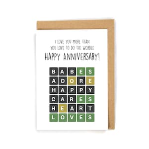 Wordle anniversary card, trend anniversary card, cute anniversary card, funny anniversary card, pun anniversary card, happy anniversary card