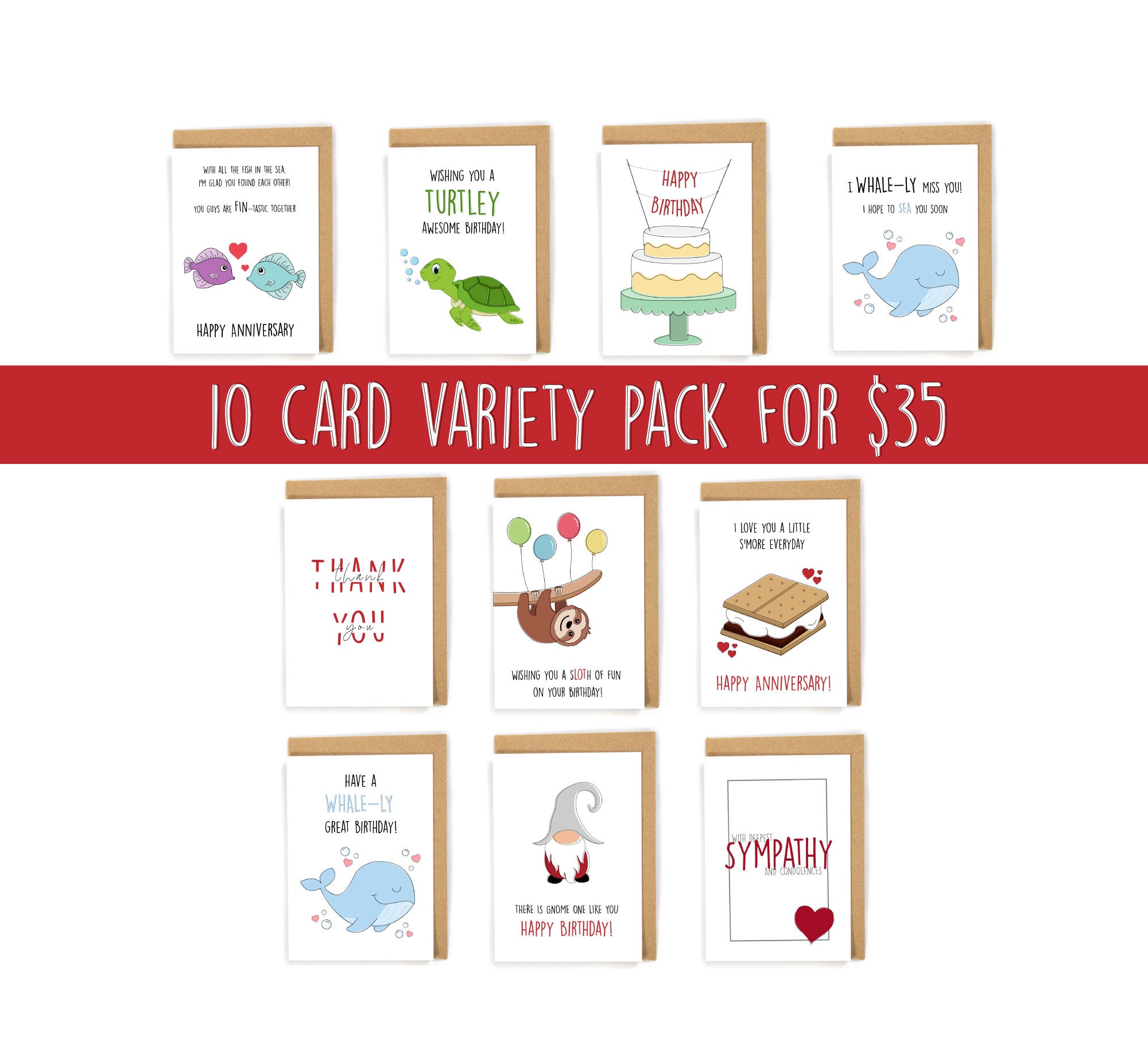 Variety Pack of 10 Cards, Birthday Cards, Set of 10 Cards, Blank ...