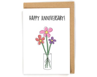 Simple anniversary card, generic anniversary card, flower anniversary card, cute anniversary card, anniversary card for her, flower vase