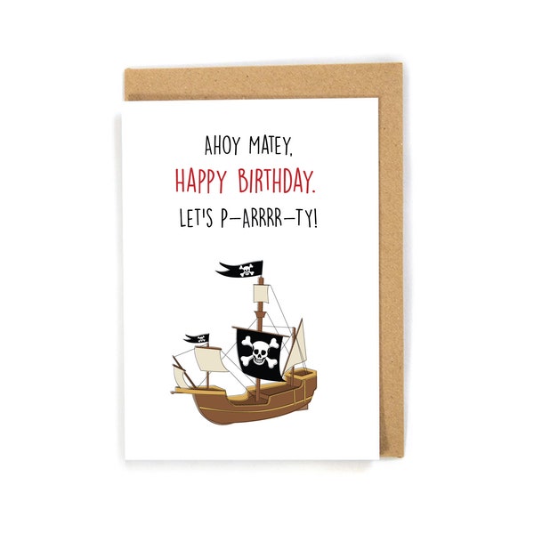 Pirate birthday card, birthday card for boy, kids birthday card, funny pirate birthday card, childrens birthday card, ahoy matey party card