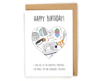 Sewing Birthday Card, Birthday Card for Quilter, Happy Birthday Card, Birthday card for crafty person; Custom