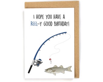 fishing birthday card, birthday card for him, birthday card for fisher, fishing greeting card, outdoorsman birthday card, custom
