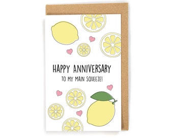 Lemon Anniversary Card, Cute Anniversary Card, Funny Anniversary Card, Happy Anniversary Card, To my main squeeze Anniversary Card