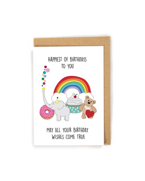 Girly Birthday Card, Birthday Card for Daughter, Birthday Card for toddler/kid, Rainbow Birthday Card, Cupcake Birthday Card, Cute Card
