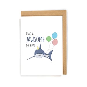 Shark birthday card, birthday card for shark lover, nautical birthday card, cute and funny birthday card, funny birthday card for him