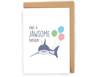 Shark birthday card, birthday card for shark lover, nautical birthday card, cute and funny birthday card, funny birthday card for him