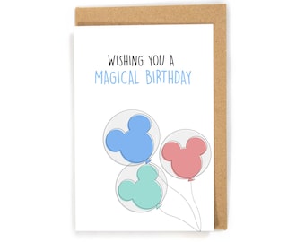 Magical birthday card, birthday card for kid/child, cute balloon birthday card, sweet birthday card, magical castle birthday card