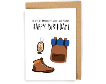 Camping birthday card, Adventure birthday card, Hiking birthday card, Birthday card for hiker, Birthday card for him, Happy birthday card
