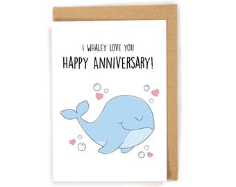 Whale Anniversary Card, Cute Anniversary Card, Anniversary Card, Punny Anniversary Card, Anniversary Card for boyfriend/husband/him