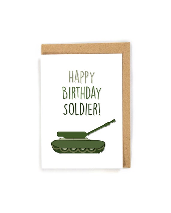 WBdesignz Soldier Birthday Card With Envelope - Happy Birthday Soldier - Modern Olive Green Card - For Comrades, Army Fans & Military Friends - Birthday (A6