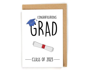 Class of 2023 Graduation Card, Graduation card, Simple Graduation Card, Congratulations Grad Card, Graduation, Cap and Gown, Diploma; Custom