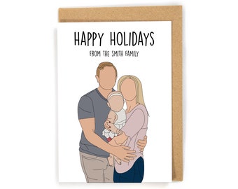 Holiday Card with photo, Family Holiday Card, Personalized Holiday Card, Custom Faceless Portrait Holiday Card, Cute Holiday Card, custom