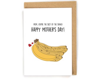 Funny Mother's Day card, banana mother's day card, cute Mother's Day card, happy mother's day card, pun mother's day card, best of the bunch