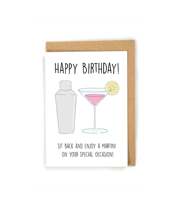 Happy Birthday card Martini Birthday card Funny Birthday Etsy