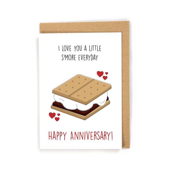 Tarjeta de aniversario, tarjeta de aniversario linda, tarjeta de aniversario divertida, tarjeta de aniversario de juego de palabras, tarjeta de aniversario S'more, tarjeta de aniversario feliz