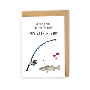fishing Valentine&#39;s Day card, Valentine&#39;s Day card for him, fishing greeting card, outdoorsman Valentine&#39;s Day card, card for fisher