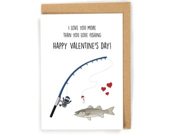 fishing Valentine's Day card, Valentine's Day card for him, fishing greeting card, outdoorsman Valentine's Day card, card for fisher