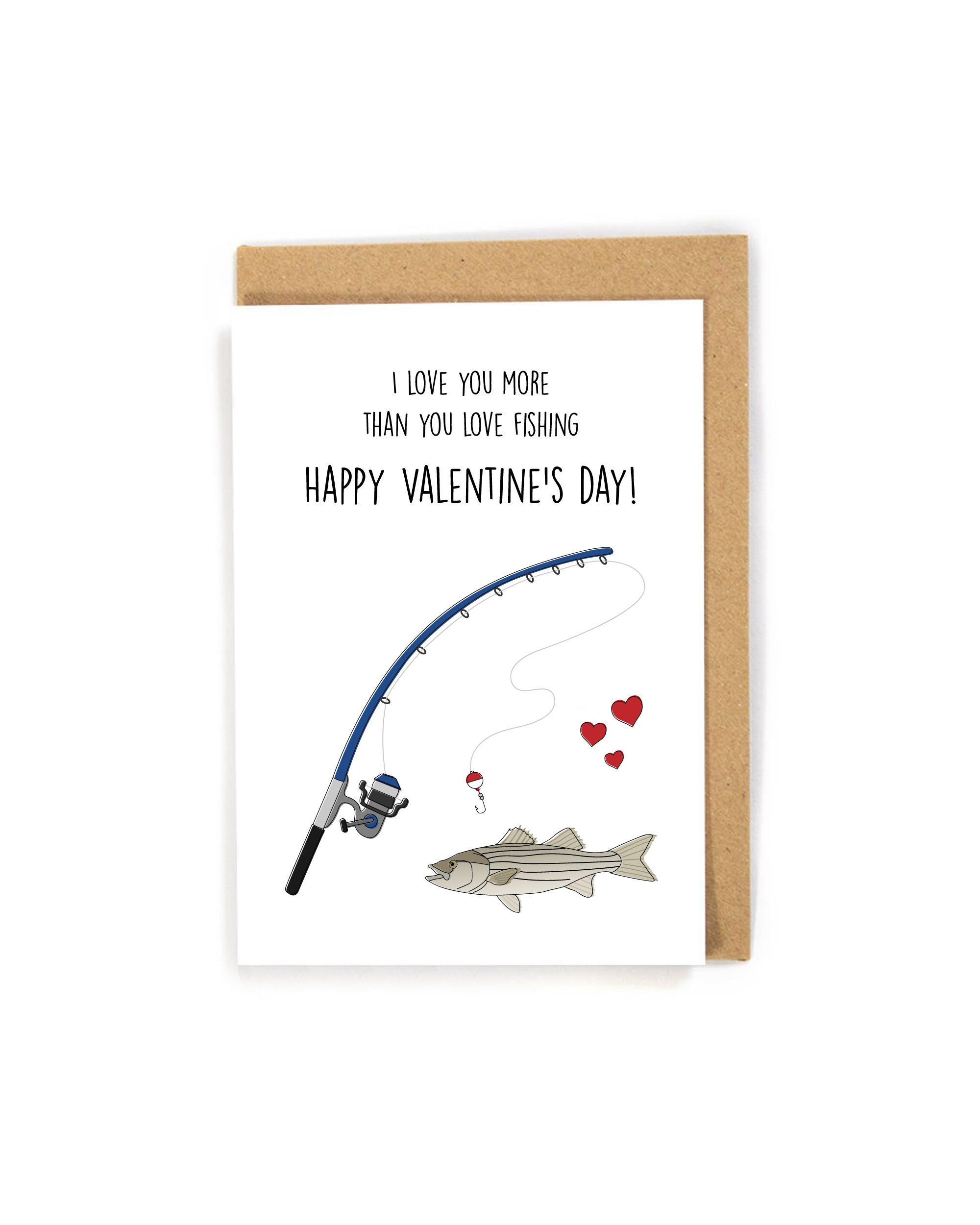 cute fish valentine cards with hook fishing Valentine's Day card, Valentine's Day card for him, fishing  greeting card, outdoorsman Valentine's Day card, card for fisher