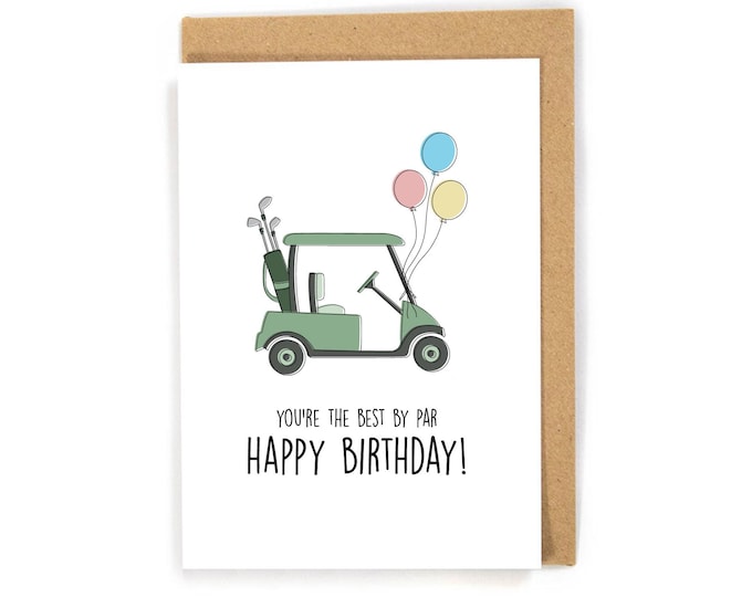 Golf Birthday Card, Happy Birthday Card, Birthday Card for Golf Lover, Funny Golf Birthday Card, Birthday Card Golf, Golf Cart Birthday Card