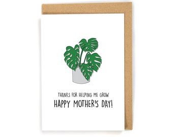 Plant Mother's Day Card, Thanks for helping me grow Mother's Day Card for Plant Lover, Cute Plant Greeting Card, Cute Mother's Day card