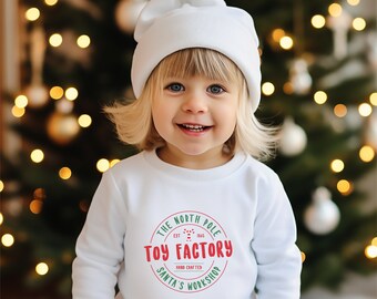 North Pole toy factory sweatshirt for kids, cute trendy youth christmas sweatshirt, Christmas Toddler Shirt, Christmas Sweatshirt For Kids