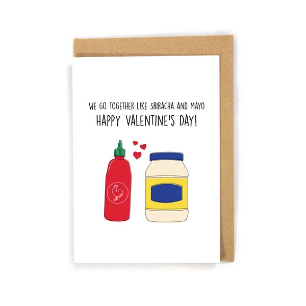 Sriracha mayo valentines day card, funny hot sauce Valentine's Day Card, Funny valentine's Day Card for him/her, Hot sauce lover card