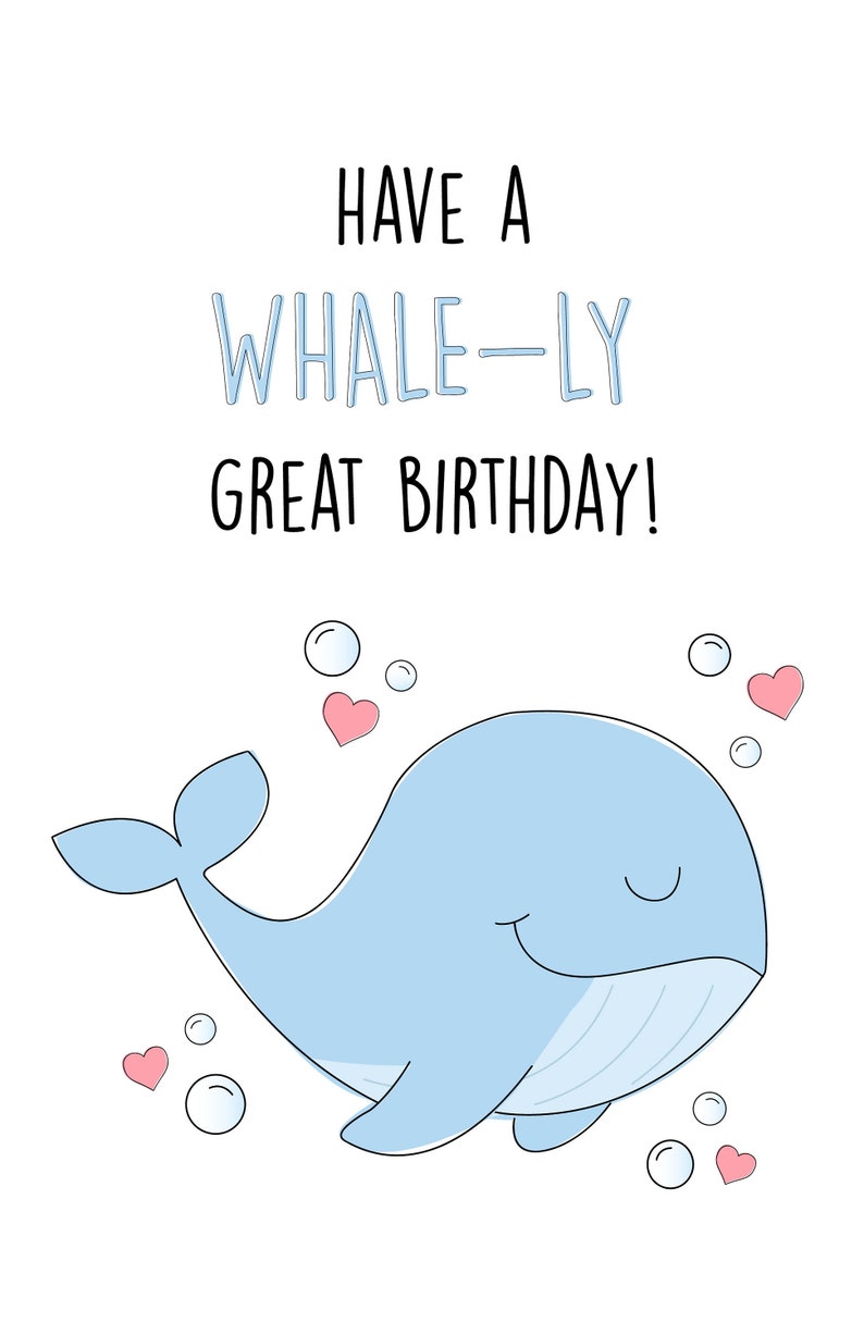 Whale Birthday Card Cute Birthday Card Funny Birthday Card | Etsy