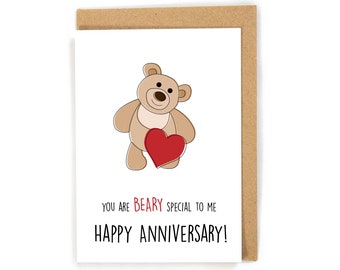 Anniversary Card, Cute Anniversary Card, Happy Anniversary Card, Anniversary Card for Boyfriend/Girlfriend/Wife/Husband, Pun Bear Card