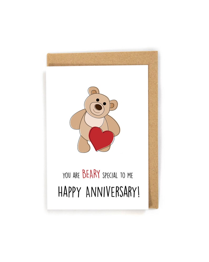 Anniversary Card, Cute Anniversary Card, Happy Anniversary Card, Anniversary Card for Boyfriend/Girlfriend/Wife/Husband, Pun Bear Card image 1