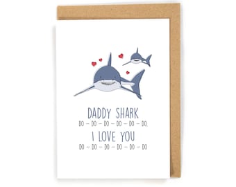 Baby shark fathers day card, fathers day card for shark lover, cute fathers day card for dad, pun fathers days card, kid fathers day card