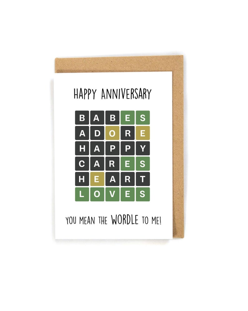 Wordle anniversary card, trend anniversary card, cute anniversary card, funny anniversary card, pun anniversary card, happy anniversary card 
