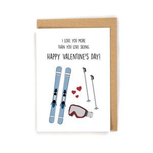 Skiing Valentine's Day card, ski Valentine's Day card, cute Valentine's Day card for him/her, skier valentine's day card