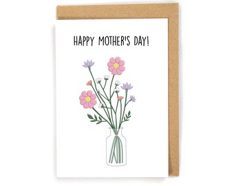 Cute flower mothers day card, flower bouquet mothers day card, mothers day card for mom, simple mothers day card, minimal mothers day card