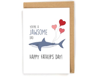 Shark fathers day card, fathers day card for shark lover, nautical fathers day card, cute fathers day card for dad, pun fathers days card