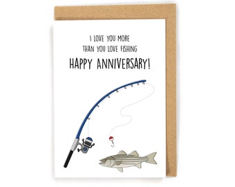 fishing anniversary card, anniversary card for him, anniversary card for fisher, fishing greeting card, outdoorsman anniversary card, custom