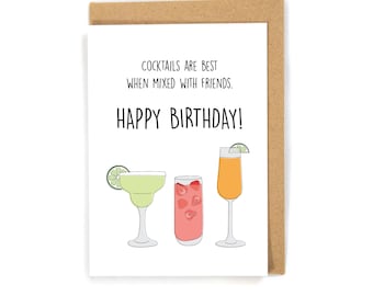 Cocktail Birthday Card for friend, Cute Birthday Card, Funny Birthday Card for friend, Happy Birthday Card, Adult Birthday Card for friend