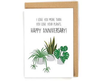 Plant Anniversary Card, Anniversary Card for Plant Lover, Plant Card, Plant Greeting Card, Cute anniversary card, funny anniversary card