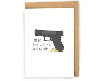 Tarjeta de cumpleaños con pistola, tarjeta de cumpleaños con arma de fuego, tarjeta de cumpleaños para él, tarjeta de cumpleaños con juego de palabras, tarjeta de cumpleaños masculina, tarjeta de cumpleaños divertida para él