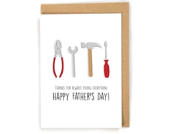 Funny Fathers Day Card, Handy Man Father's Day Card, Tools Father's Day Card, Construction Worker Father's Day Card; Custom