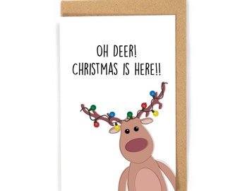 Christmas card, reindeer christmas card, merry Christmas card, reindeer holiday card, christmas card for friends/family, cute christmas card